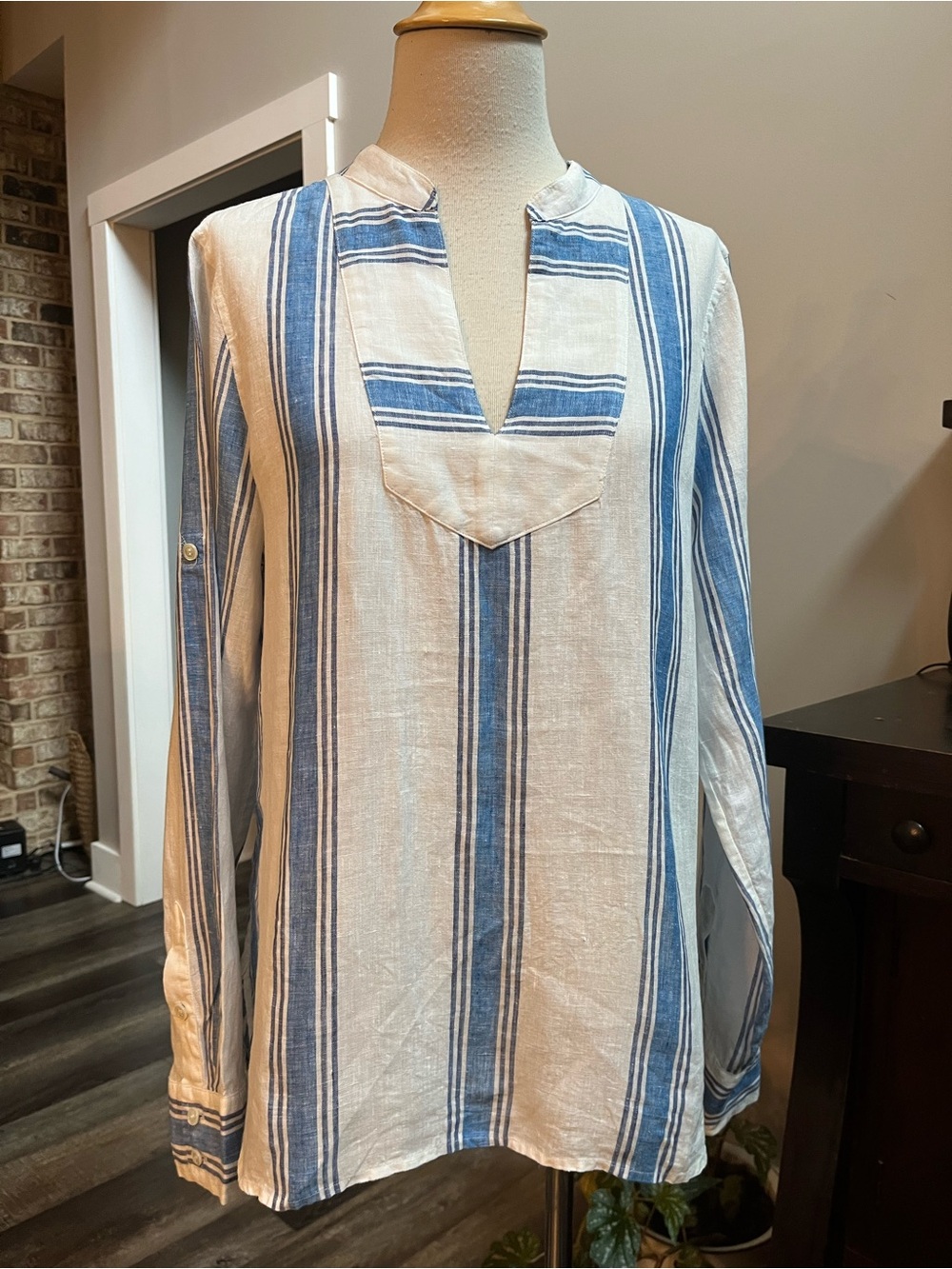 J.Crew Blue & White Striped Linen Tunic Top